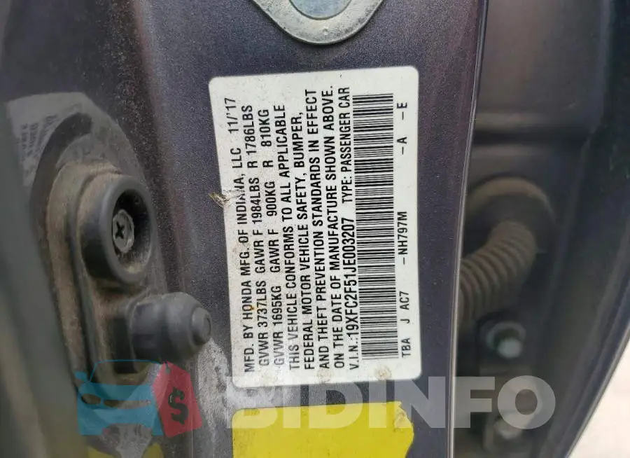 19XFC2F51JE003207 Photo# 12