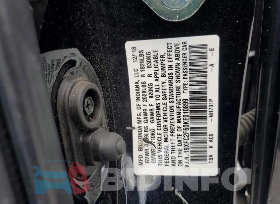 19XFC2F60KE010899 Photo# 12