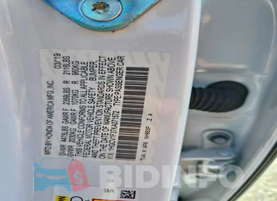 1HGCV1F37KA071572 Photo# 13
