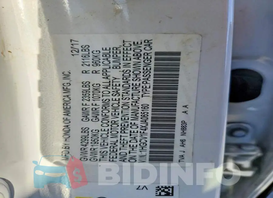 1HGCV1F4XJA065160 Photo# 12