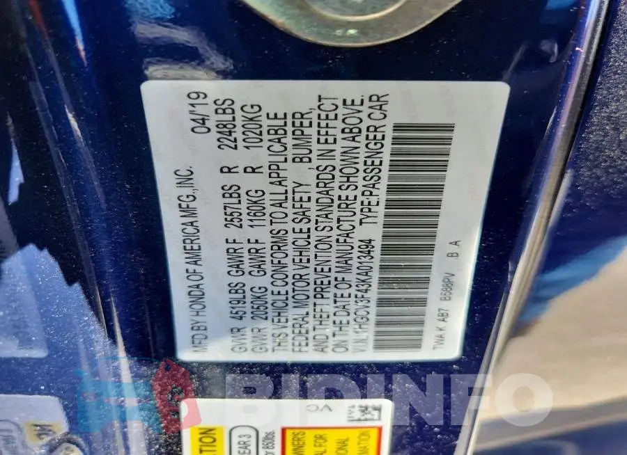 1HGCV3F43KA013494 Photo# 12
