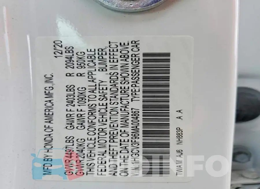 1HGCV3F96MA004867 Photo# 12