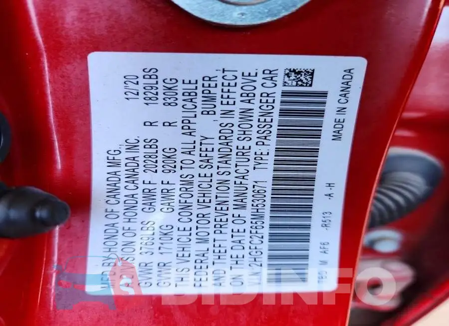 2HGFC2F65MH530671 Photo# 12