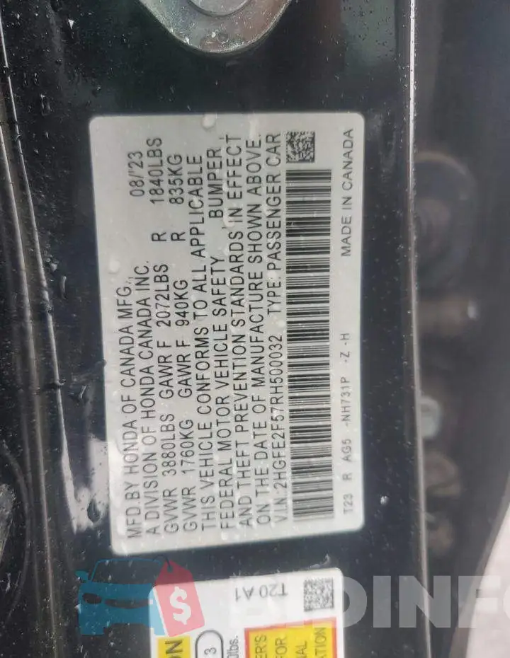 2HGFE2F57RH500032 Photo# 12