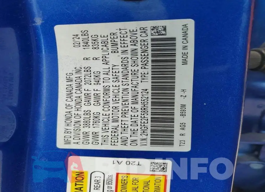 2HGFE2F58RH552124 Photo# 12