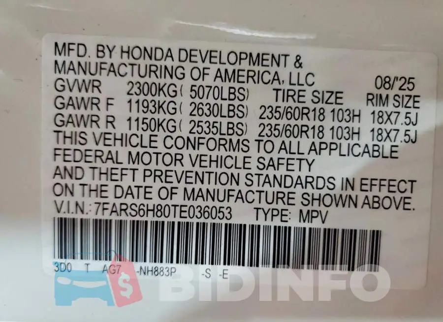 7FARS6H80TE036053 Photo# 12