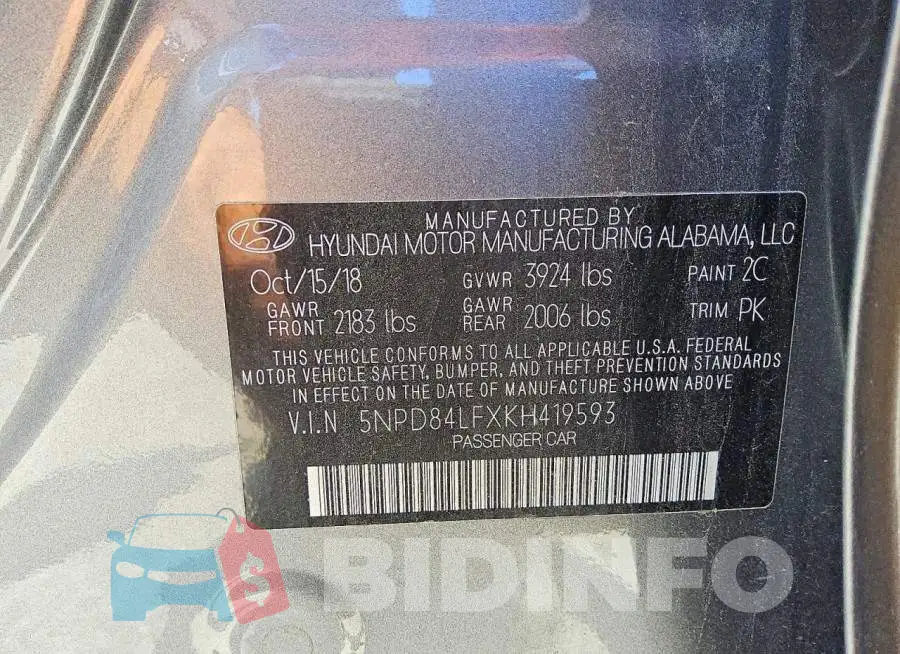 5NPD84LFXKH419593 Photo# 12