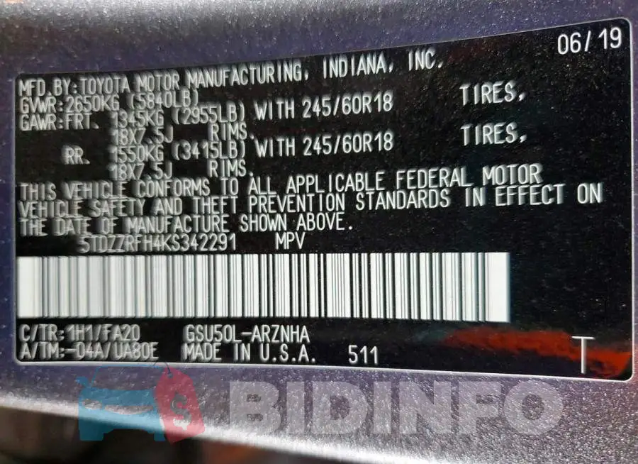 5TDZZRFH4KS342291 Photo# 12