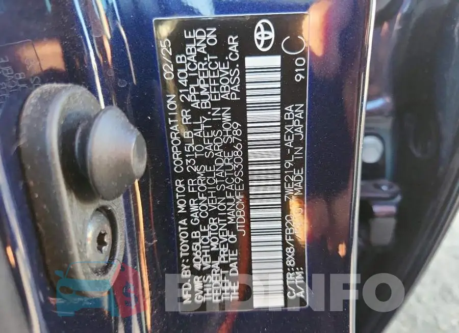 JTDBCMFE9S3086789 Photo# 13