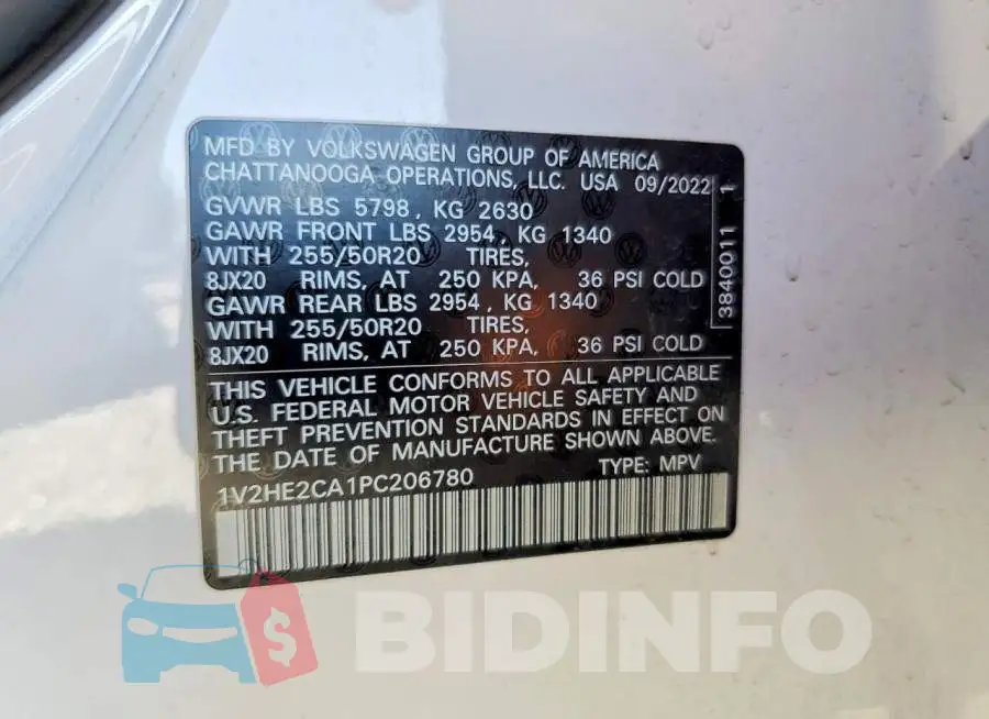 1V2HE2CA1PC206780 Photo# 12
