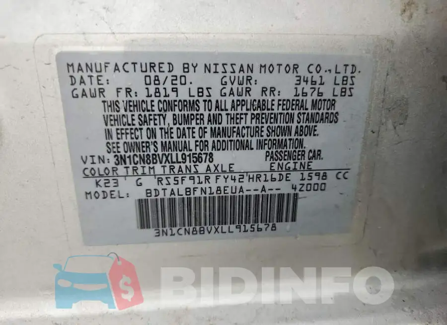 3N1CN8BVXLL915678 Photo# 12