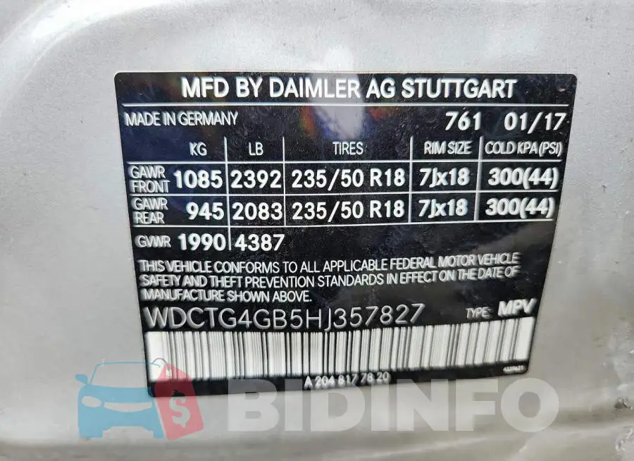 WDCTG4GB5HJ357827 Photo# 14