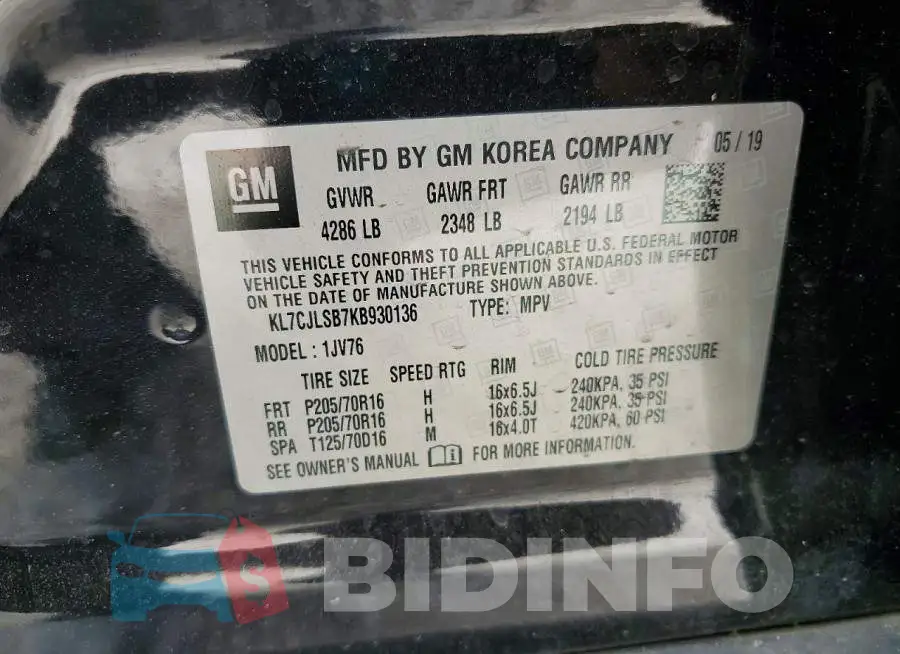 KL7CJLSB7KB930136 Photo# 12