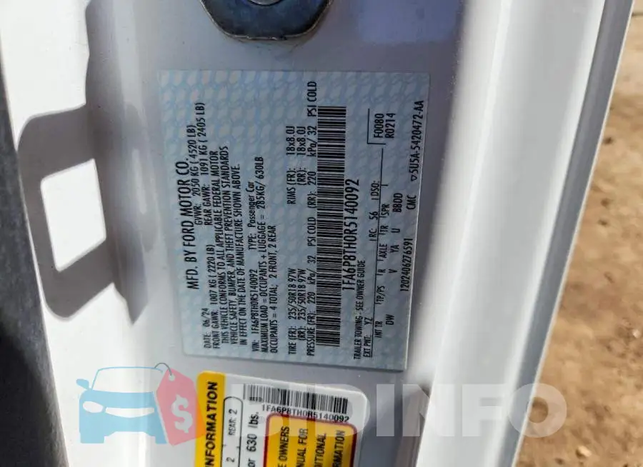 1FA6P8TH0R5140092 Photo# 12