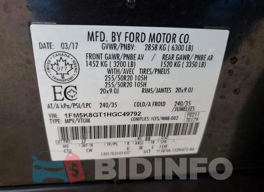 1FM5K8GT1HGC49792 Photo# 13