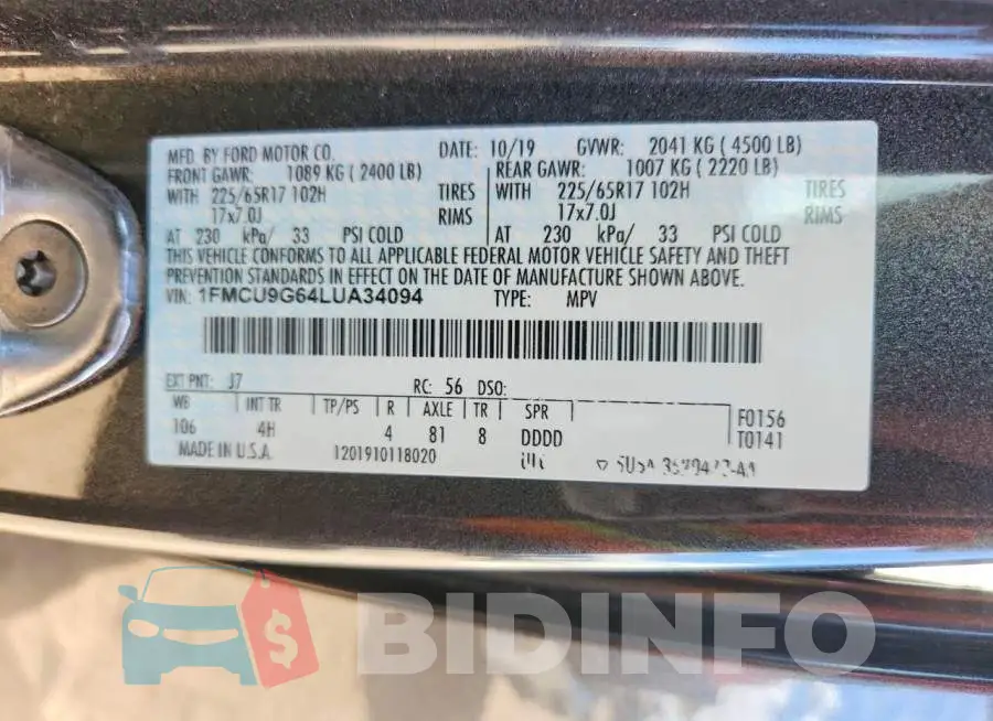 1FMCU9G64LUA34094 Photo# 12