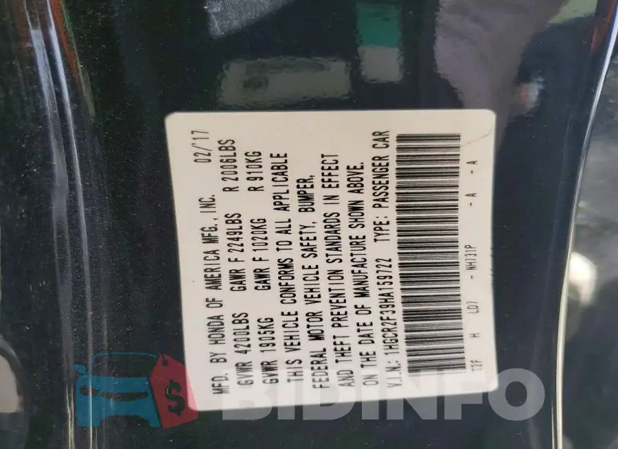 1HGCR2F39HA159722 Photo# 12