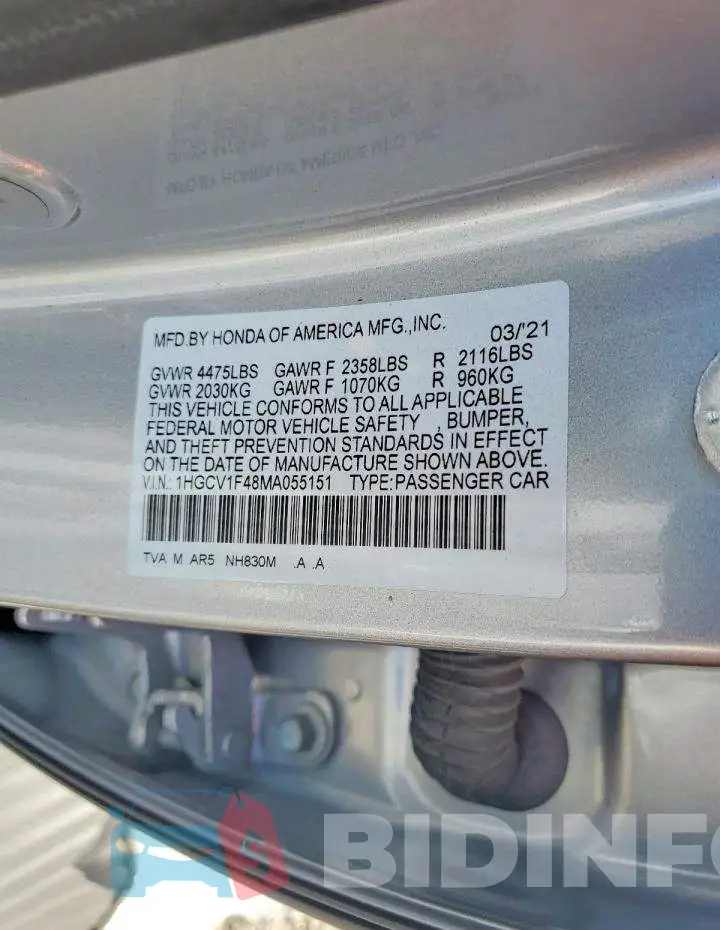 1HGCV1F48MA055151 Photo# 12