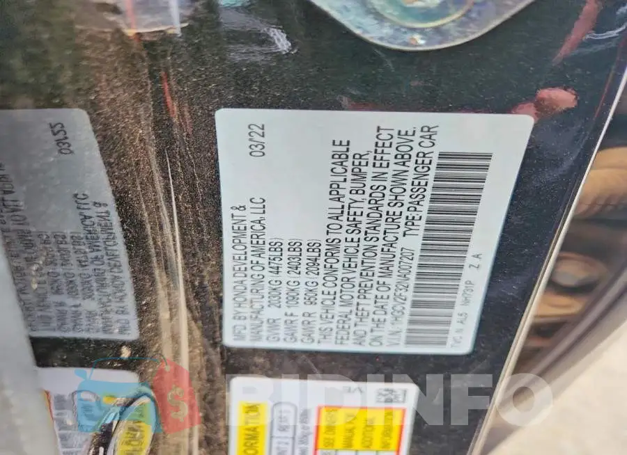 1HGCV2F32NA007207 Photo# 12