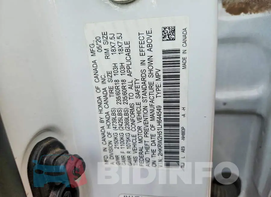 2HKRW2H51LH644549 Photo# 12