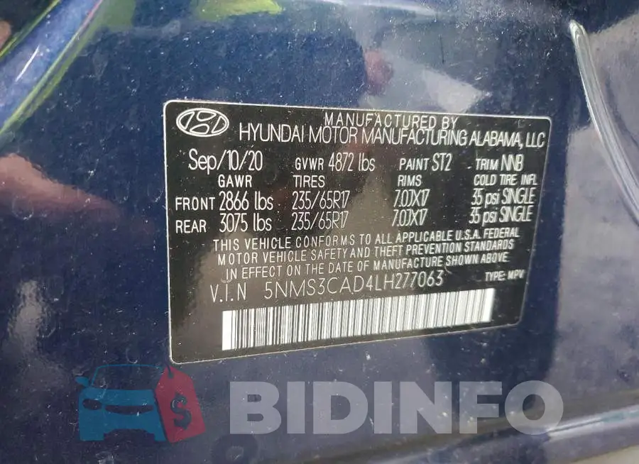 5NMS3CAD4LH277063 Photo# 14