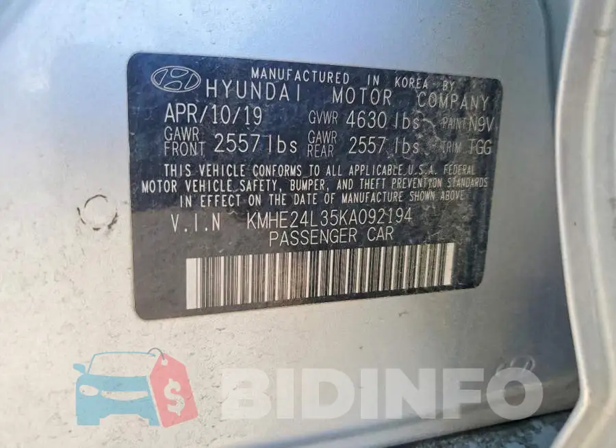 KMHE24L35KA092194 Photo# 13