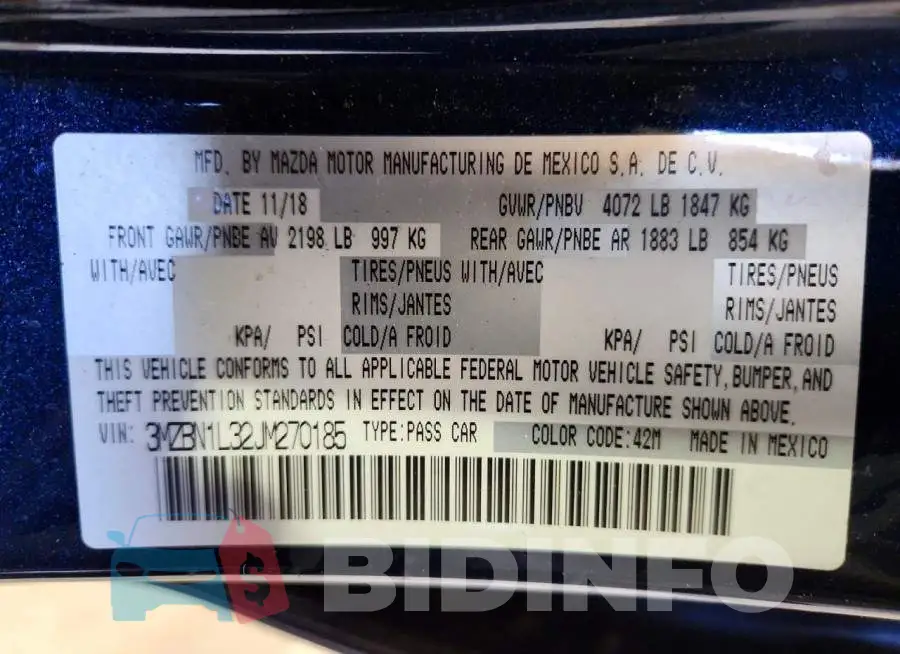 3MZBN1L32JM270185 Photo# 12