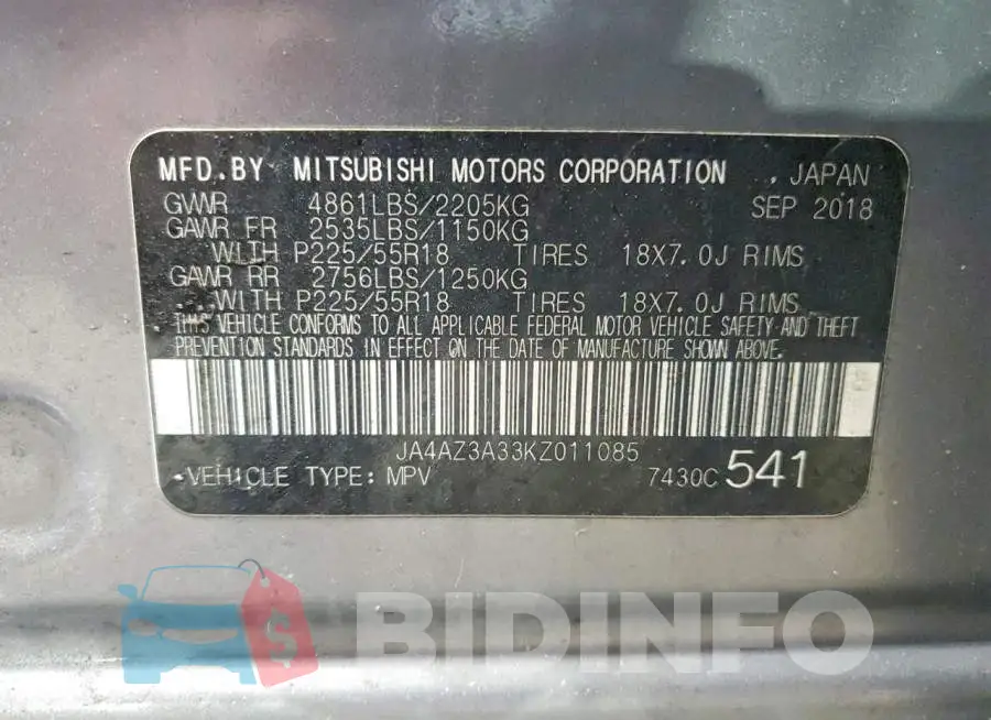 JA4AZ3A33KZ011085 Photo# 13