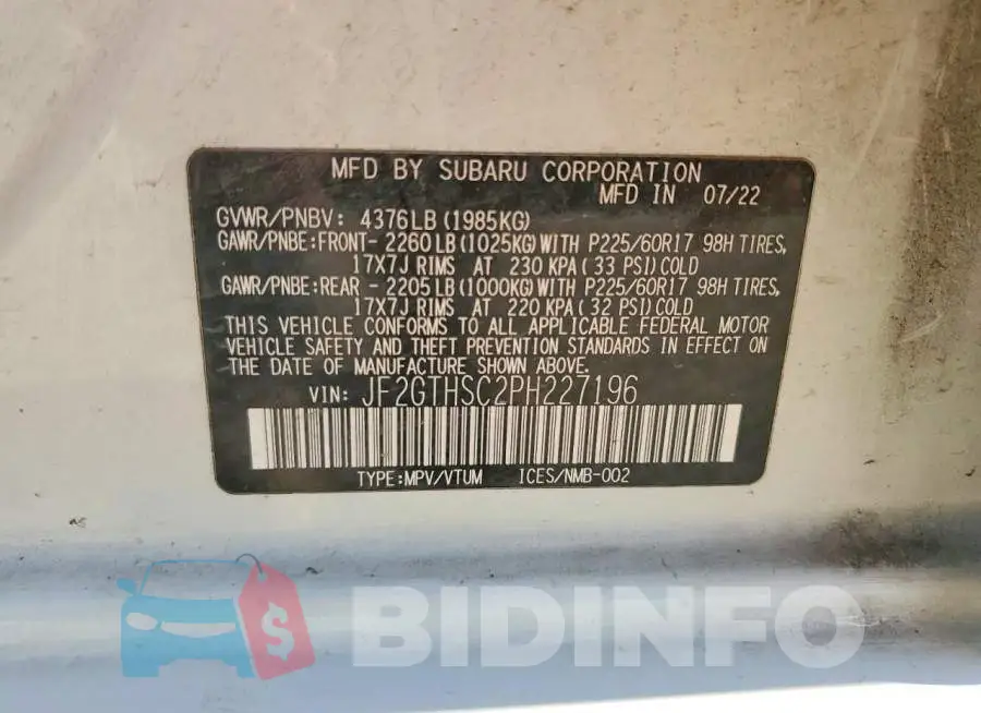 JF2GTHSC2PH227196 Photo# 14
