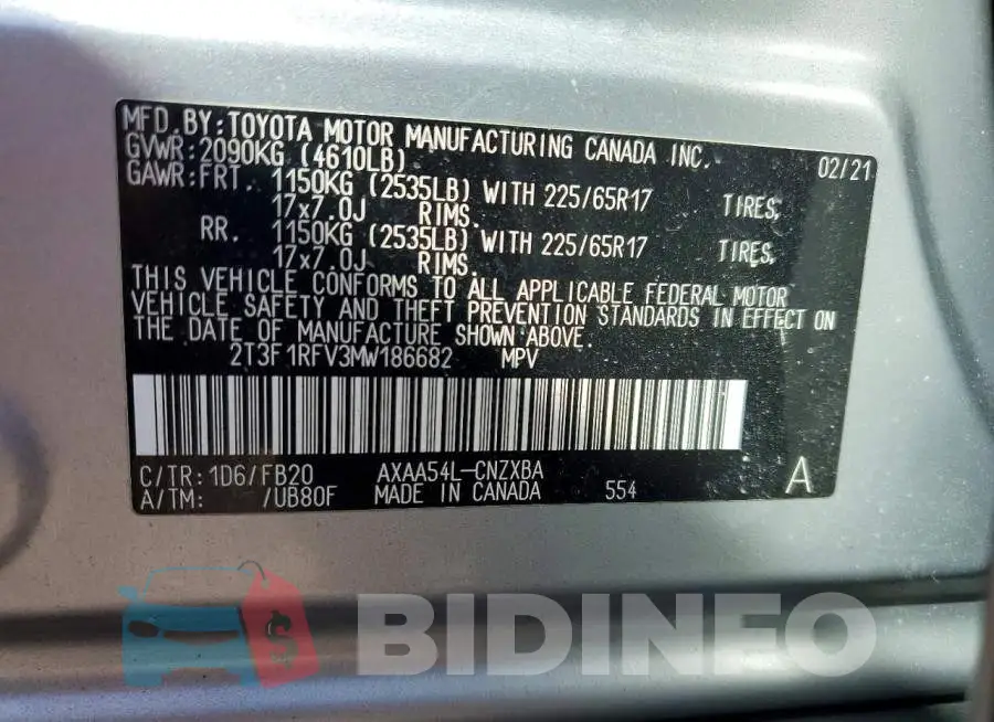 2T3F1RFV3MW186682 Photo# 13
