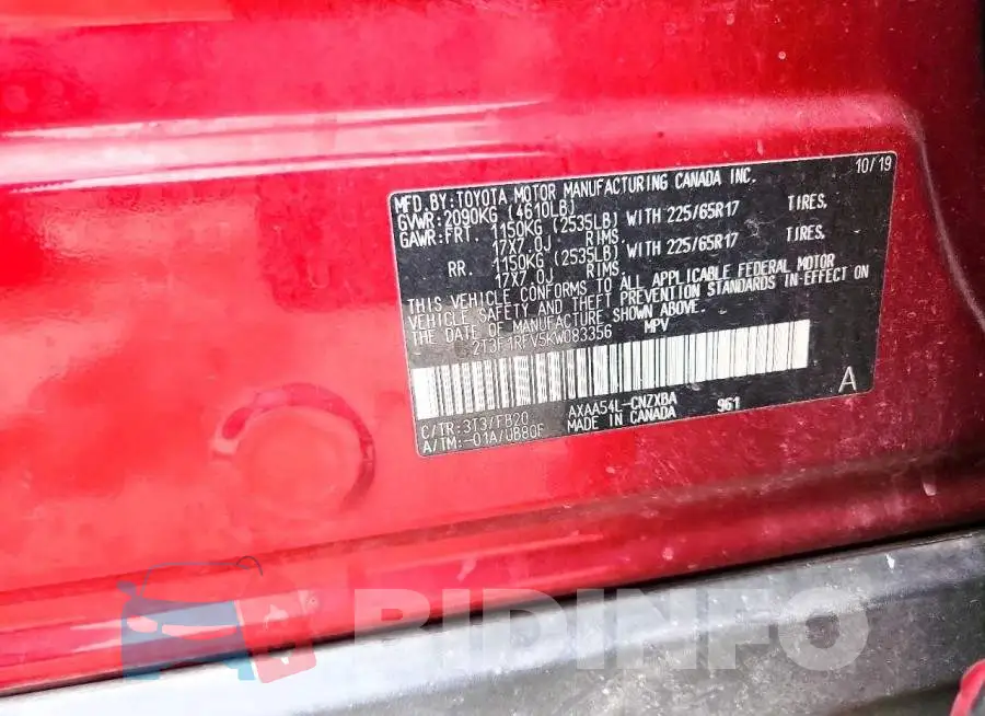 2T3F1RFV5KW083356 Photo# 13