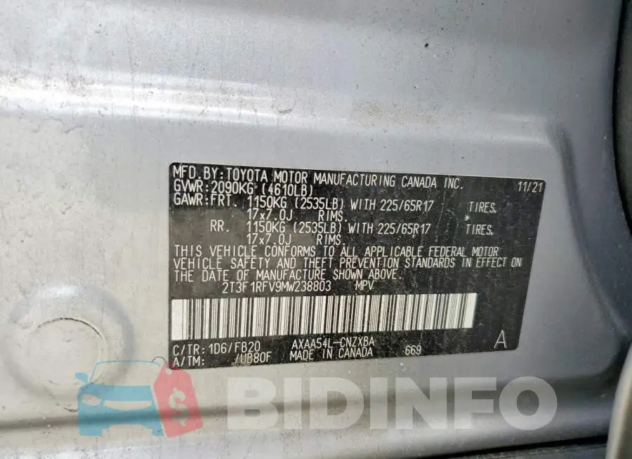 2T3F1RFV9MW238803 Photo# 13