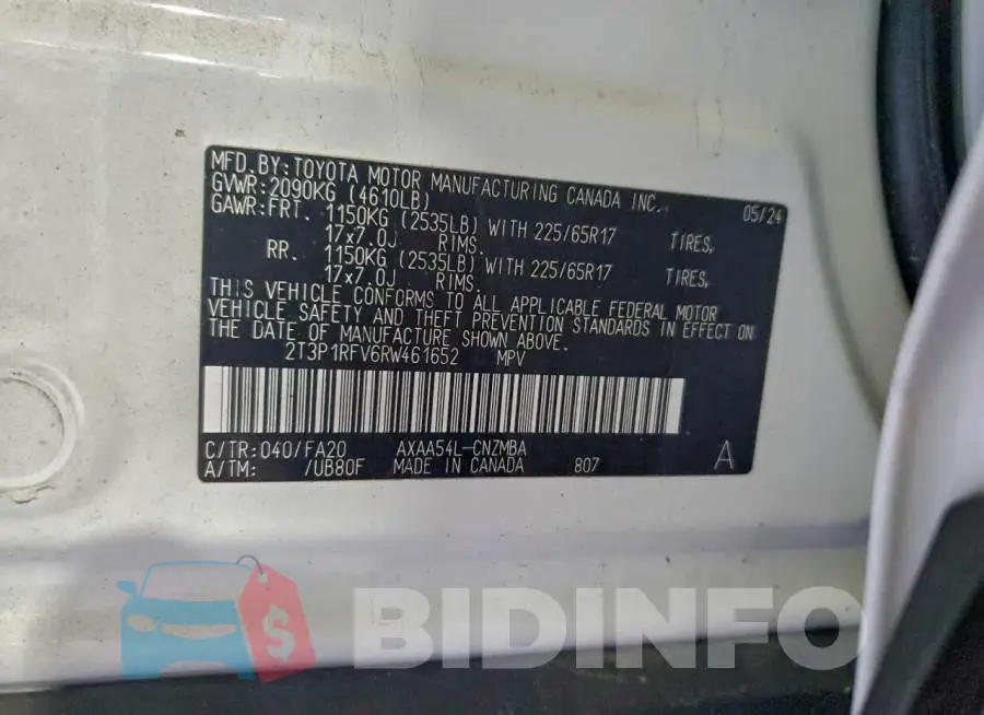 2T3P1RFV6RW461652 Photo# 13