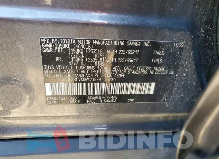 2T3P1RFVXRW421879 Photo# 13