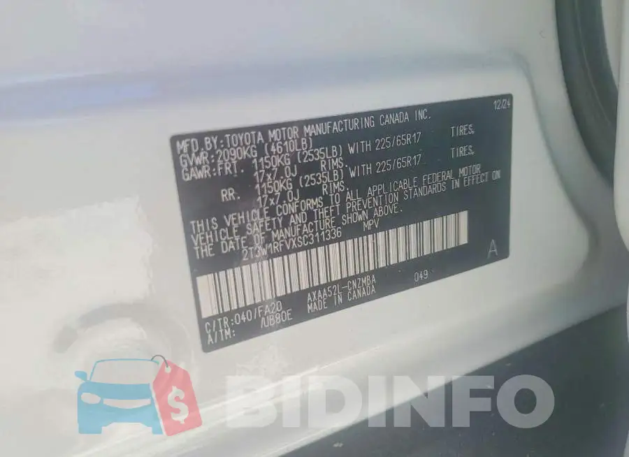 2T3W1RFVXSC311336 Photo# 13