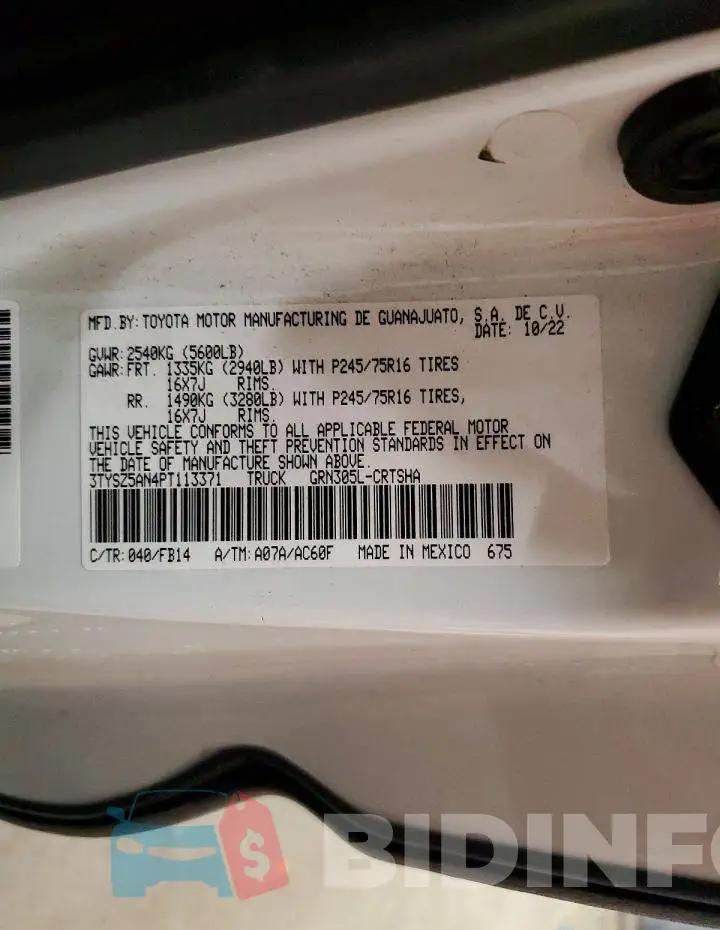 3TYSZ5AN4PT113371 Photo# 12