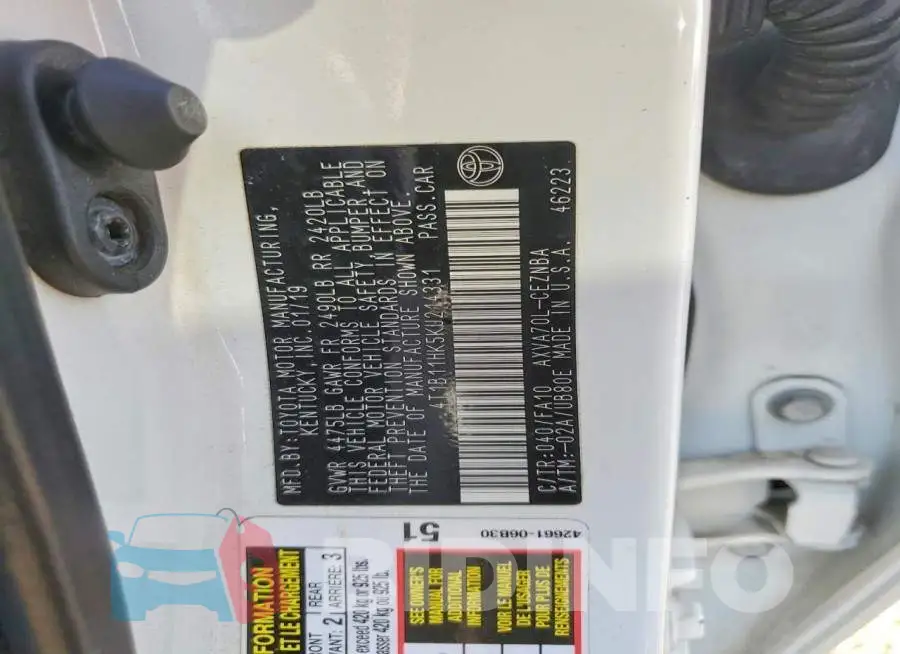 4T1B11HK5KU214331 Photo# 13