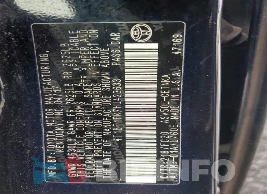 4T1BF1FK7HU423633 Photo# 12