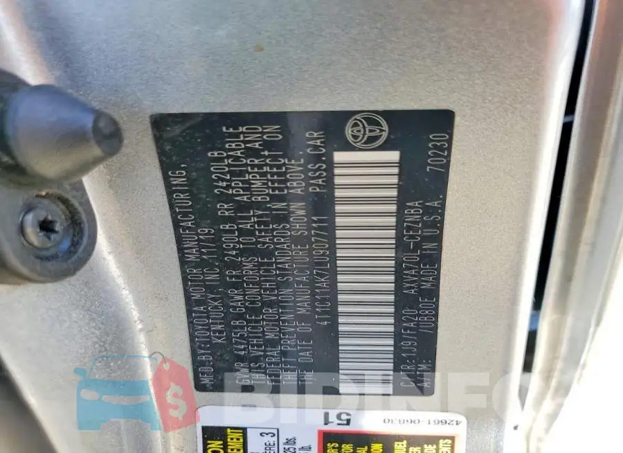 4T1C11AK7LU907711 Photo# 12