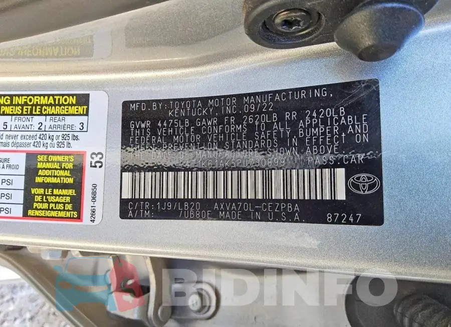 4T1K61AK5PU730899 Photo# 12