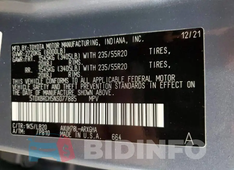 5TDXBRCH5NS077885 Photo# 13