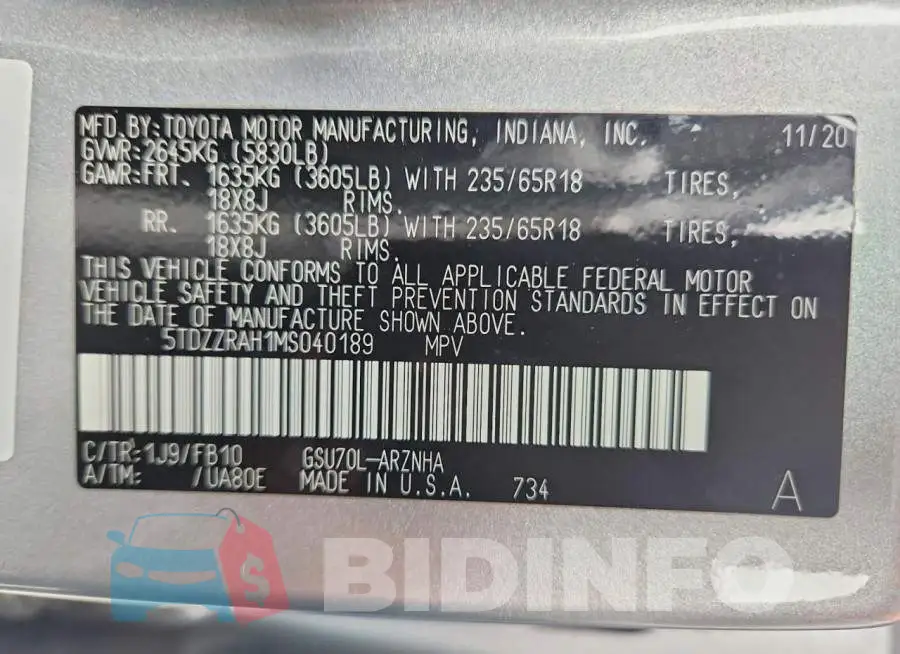 5TDZZRAH1MS040189 Photo# 13