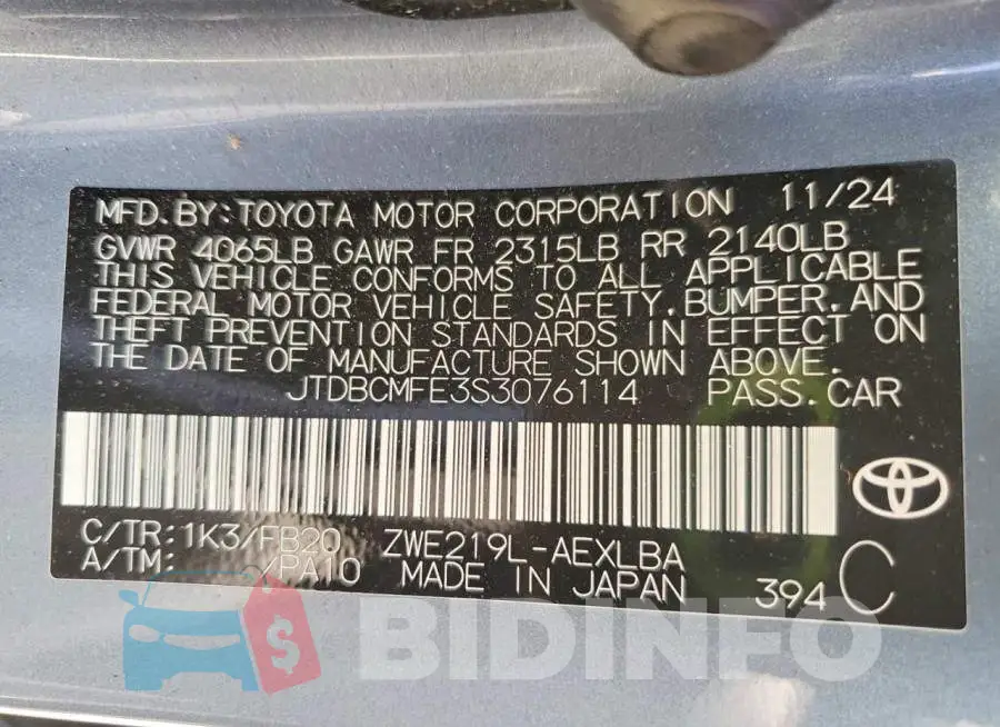 JTDBCMFE3S3076114 Photo# 12