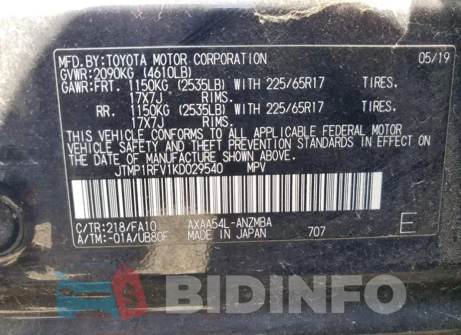 JTMP1RFV1KD029540 Photo# 13