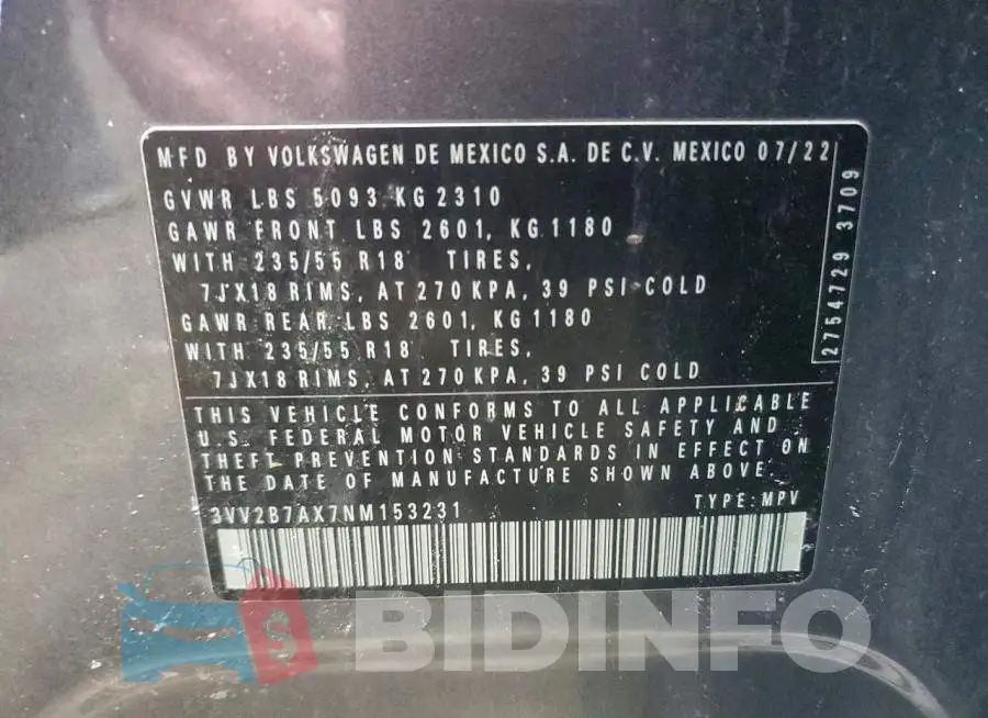 3VV2B7AX7NM153231 Photo# 13