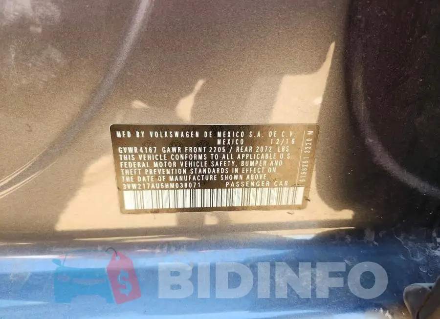 3VW217AU5HM038071 Photo# 12