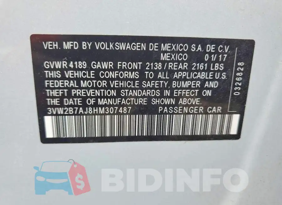 3VW2B7AJ8HM307487 Photo# 13
