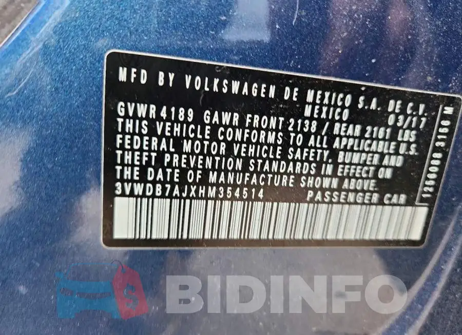 3VWDB7AJXHM354514 Photo# 12