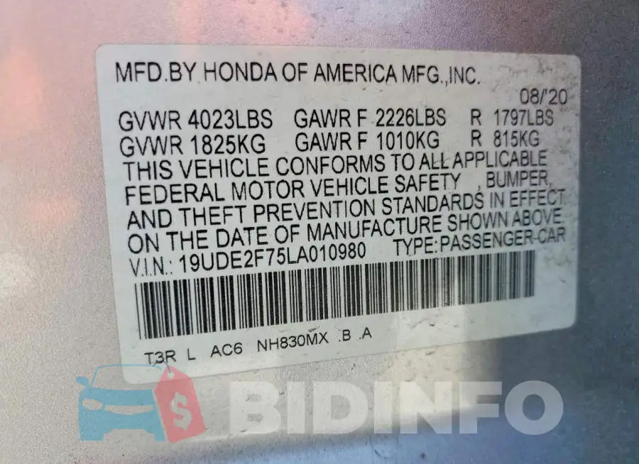 19UDE2F75LA010980 Photo# 12