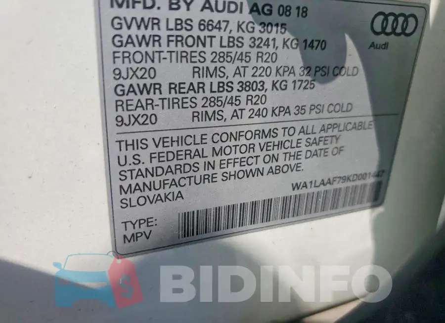 WA1LAAF79KD001447 Photo# 12